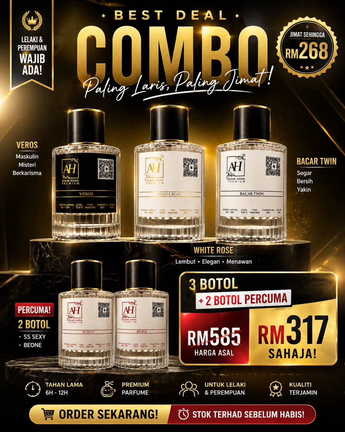 Set Jimat 5 Botol — 3 Wajib + 2 FREE (Best Deal 🔥)